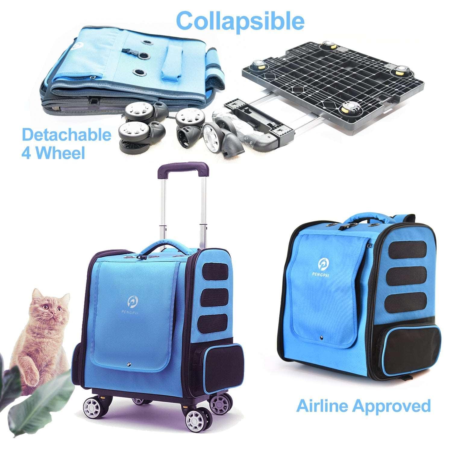 Nimble™ 4 Wheels Pet Travel Carrier, Backpack Straps - Agora Pet Supply